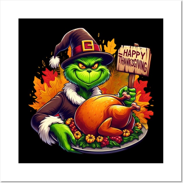 Giving Thanks Thanksgiving Grinch Thanksgiving 2023 Wall Art by BukovskyART